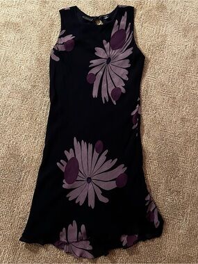 Vintage Floral Print Sleeveless Mini Dress - navy & Purple